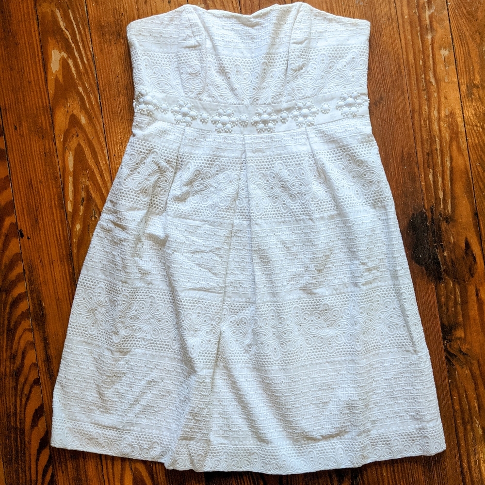 Lilly Pulitzer White Beaded Eyelet Strapless Dress 6